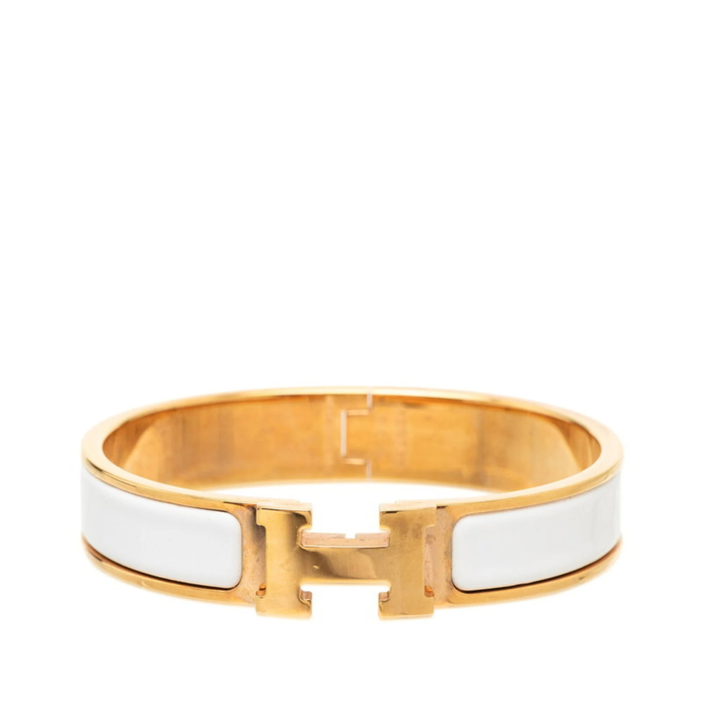 Hermes Click H PM Bracelet Bangle Gold White Plated Women's HERMES